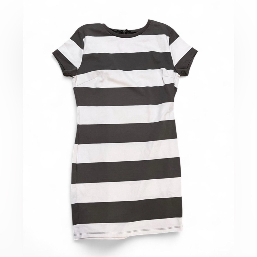 Forever 21 Green and White Striped Short-Sleeve Shift Dress